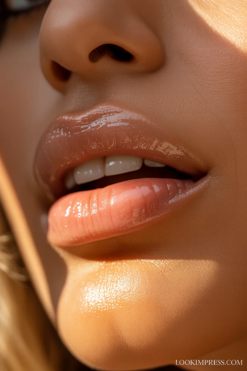 Glossy honey nude lips