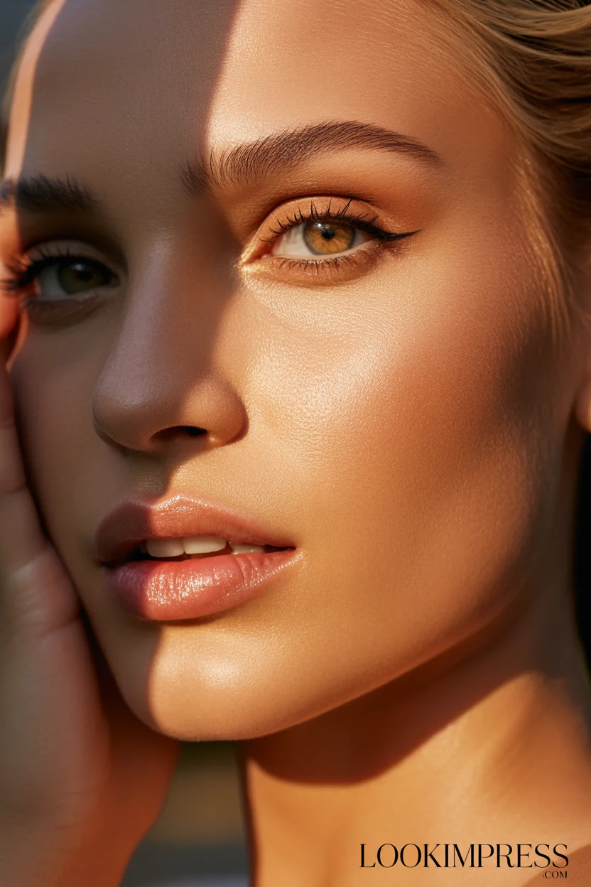 Golden hour glow makeup look