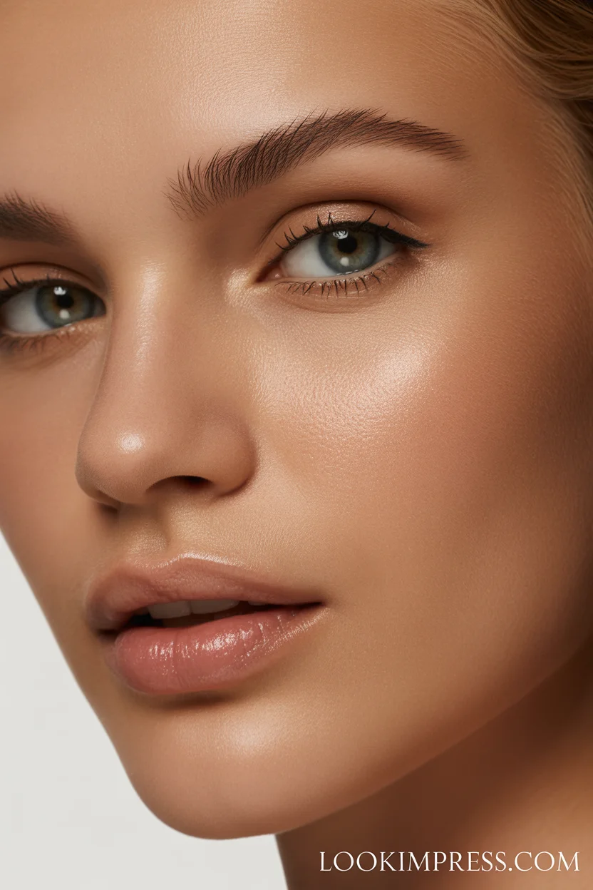 Barely-there dewy makeup look