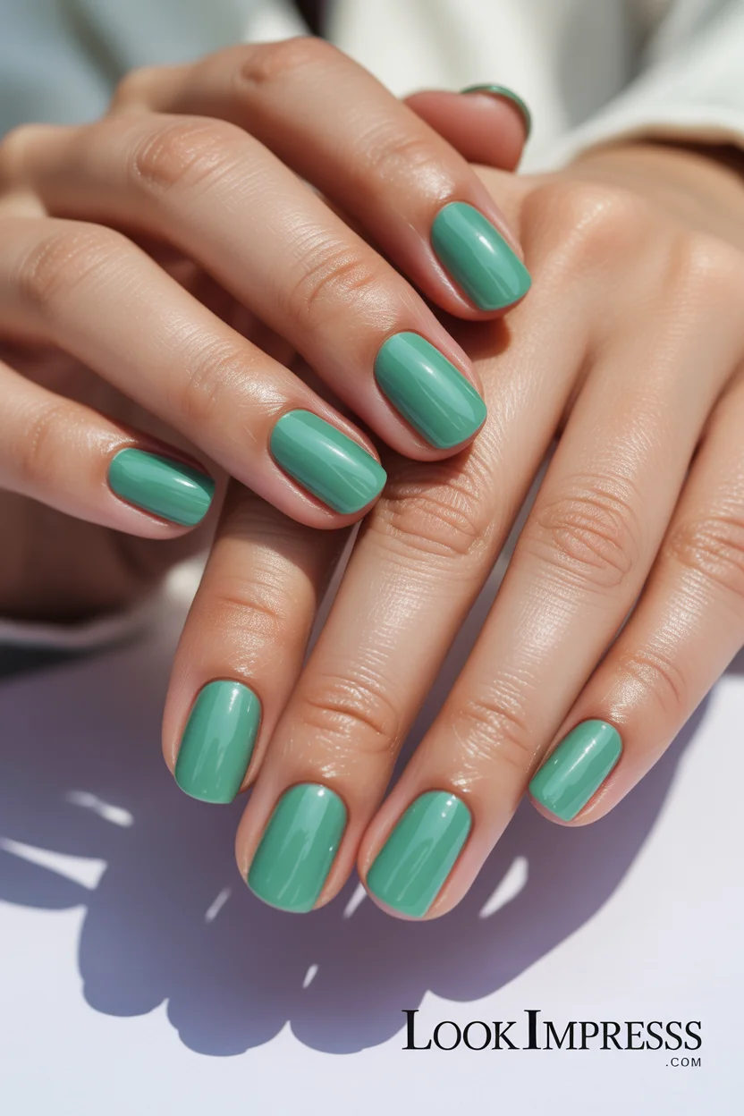 Mint green glossy summer nails