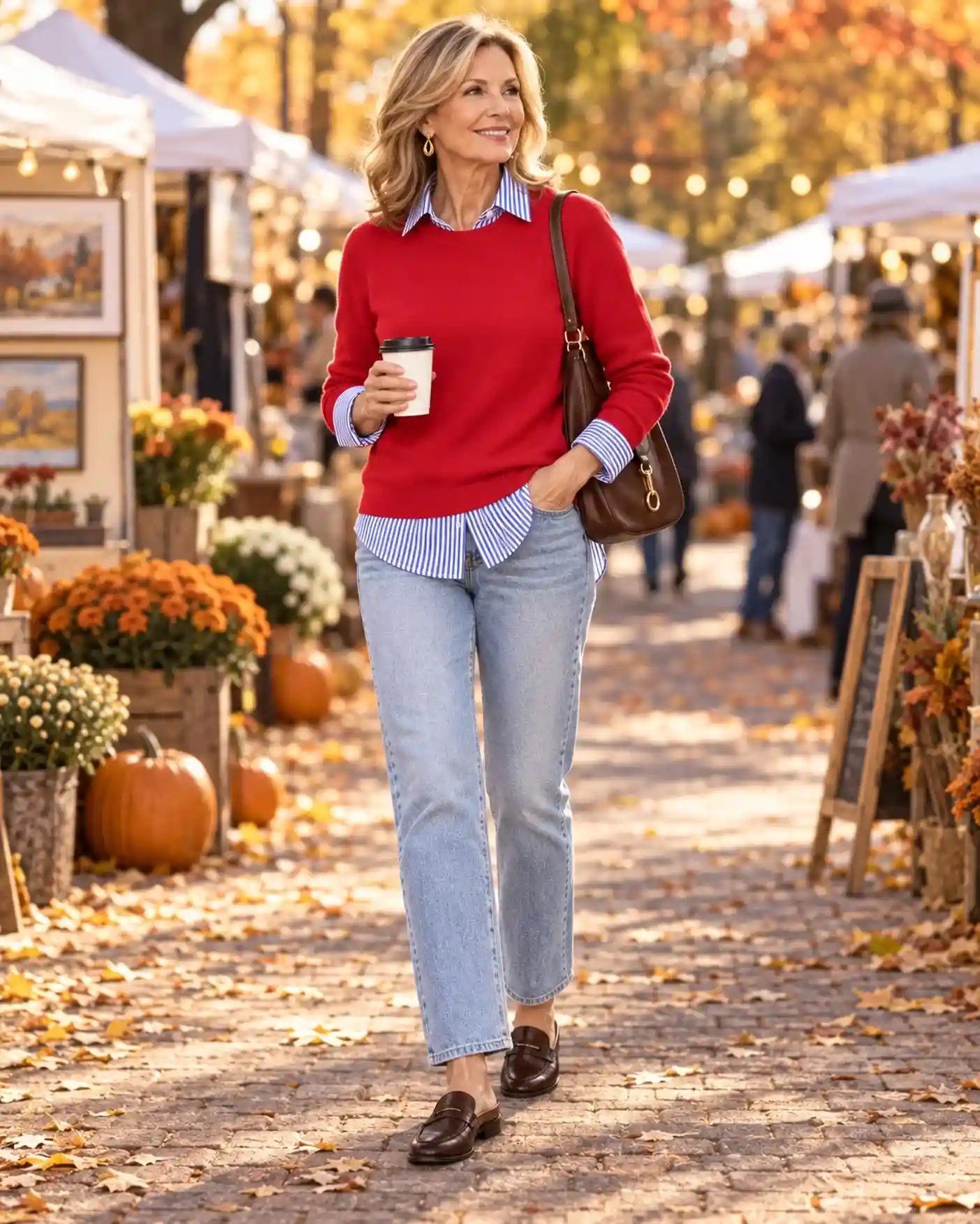 Red Sweater Over a Striped Shirt