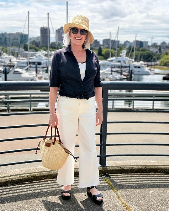 A Navy Shirt Knotted at the Waist