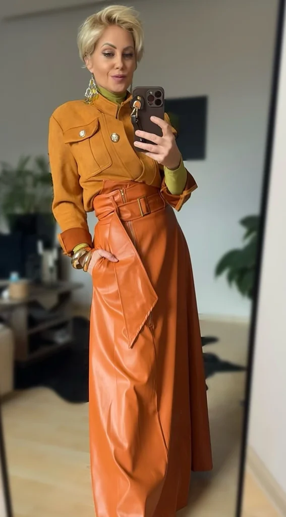 Mustard-to-Orange Tonal Layers with a Chartreuse Green Surprise.