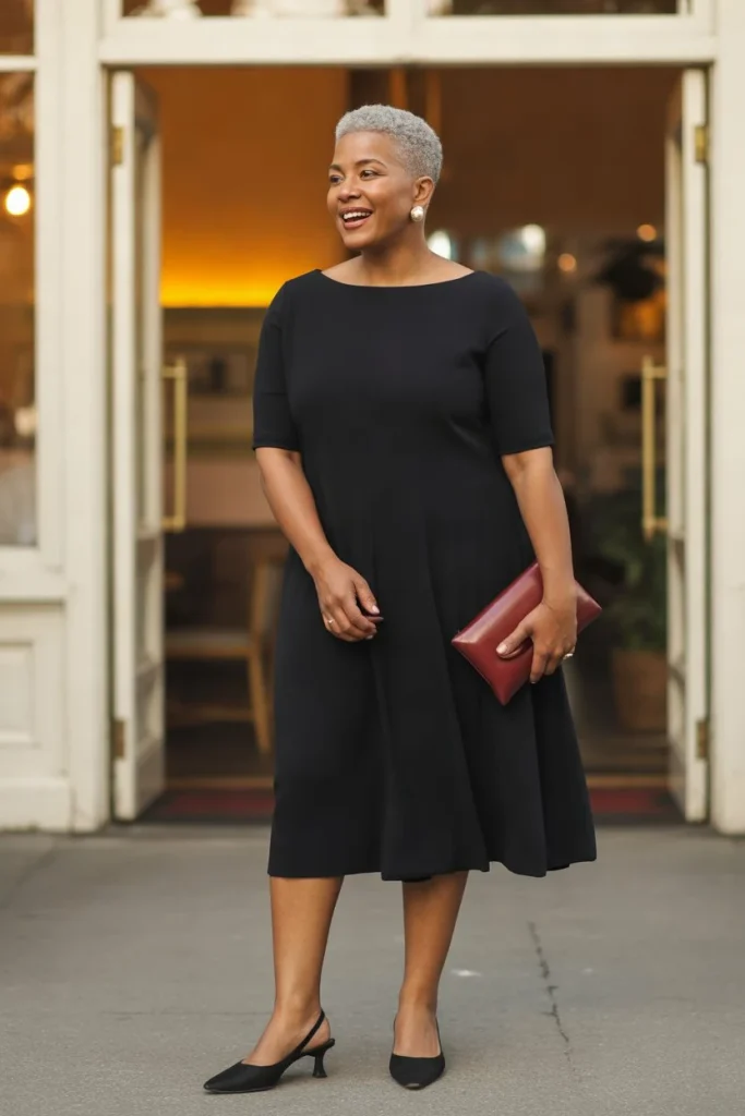 the dress while seated as well as standing. The neckline, sleeves, and skirt should still feel comfortable.